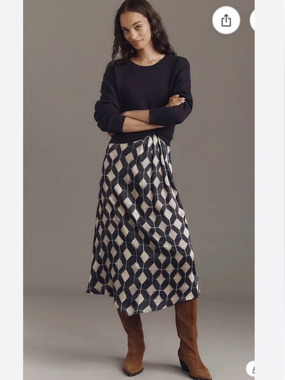 Anthropologie Navy Knot-Front Geometric Midi Gemini Twofer Dress Set Size XS NWT